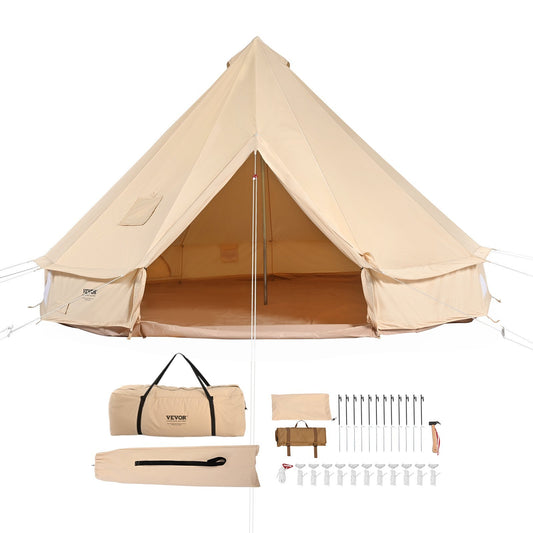 Canvas Glamping Bell Tent, 5-8 People - Breathable Waterproof Yurt Tent with Stove Jack and Detachable Side Wall for Family Camping,13'x 13'x98"