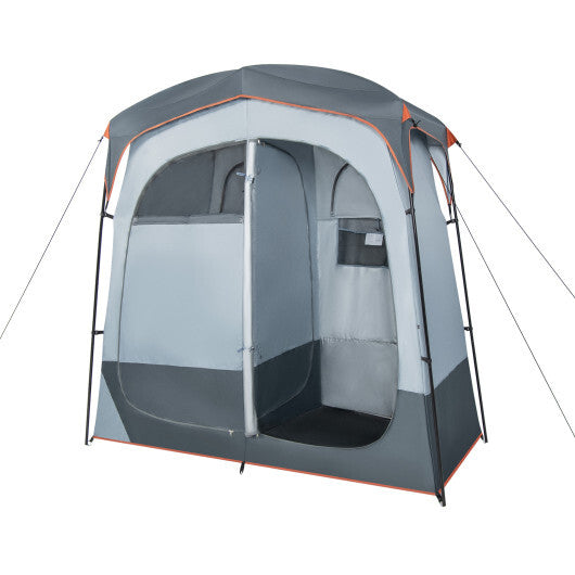 2 Room Oversize Privacy Shower Tent with Removable Rain Fly and Inside Pocket-Gray