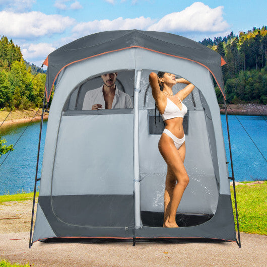 2 Room Oversize Privacy Shower Tent with Removable Rain Fly and Inside Pocket-Gray