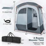 2 Room Oversize Privacy Shower Tent with Removable Rain Fly and Inside Pocket-Gray