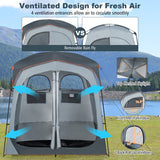 2 Room Oversize Privacy Shower Tent with Removable Rain Fly and Inside Pocket-Gray