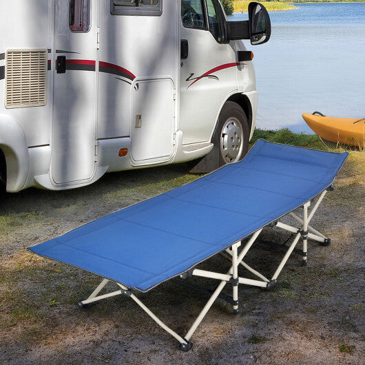 Wide Foldable Camping Cot with Carry Bag - Color: Blue