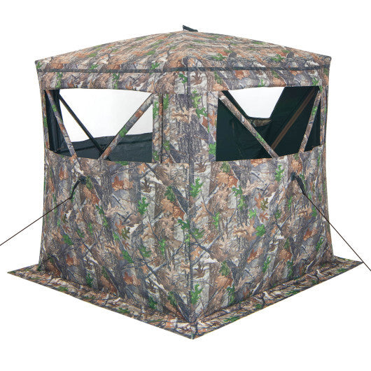 2-3 Person Hunting Blind Portable Pop Up Ground Tent with Carry Bag and Storage Pocket - Color: Multicolor