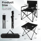 Outdoor Folding Camping Chairs and Table Set with Carrying Bag-Black - Color: Black