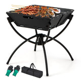 3-in-1 Camping Campfire Grill with Stainless Steel Grills Carrying Bag & Gloves-Black - Color: Black