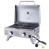 Stainless Steel Propane Grill with Lid for Outdoor Camping Tailgating Picnic Party-Silver