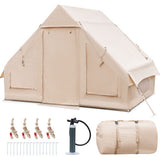 Inflatable Camping Tent 2/4/6 People Glamping Tent for Family Camping with Pump-Beige - Color: Beige