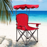 Portable Folding Beach Canopy Chair with Cup Holders- Color: Red