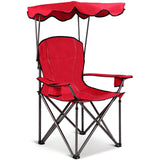 Portable Folding Beach Canopy Chair with Cup Holders- Color: Red