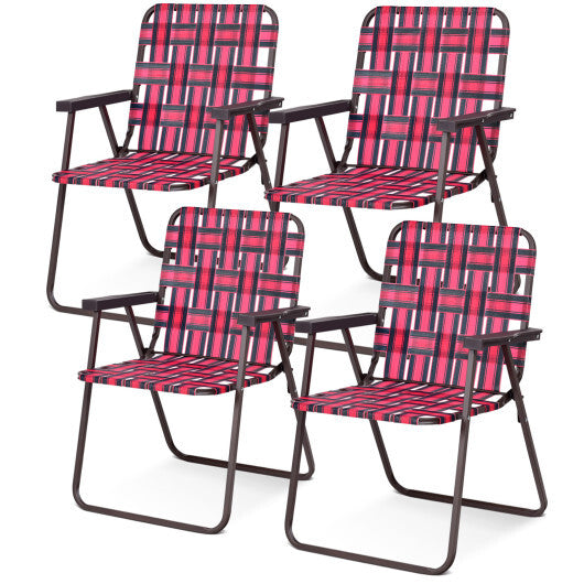 Folding Beach  or Camping Chairs - 4 Pieces  -  Color: Red