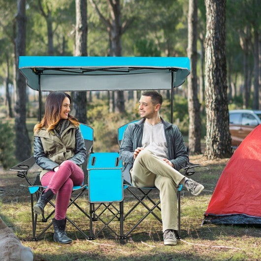 Portable Folding Camping Canopy Chairs with Cup Holder - Color: Blue