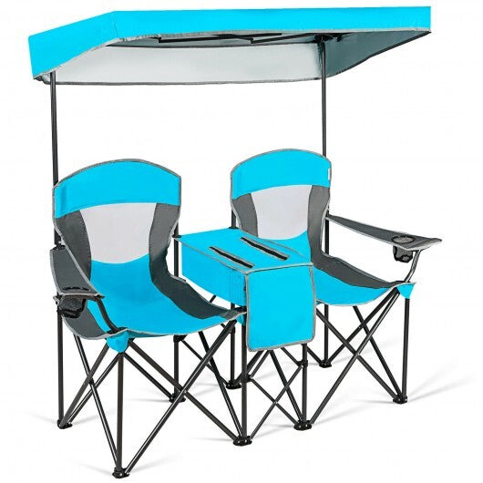 Portable Folding Camping Canopy Chairs with Cup Holder - Color: Blue