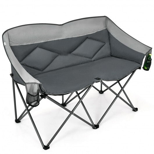 Folding Camping Chair with Bags and Padded Backrest-Gray - Color: Gray