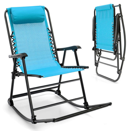 Lightweight Folding Rocking Chair for Camping with Footrest  - Color: Navy