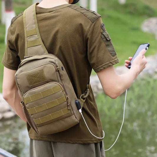 USB Tactical Chest Bag Military Army Sling Backpack